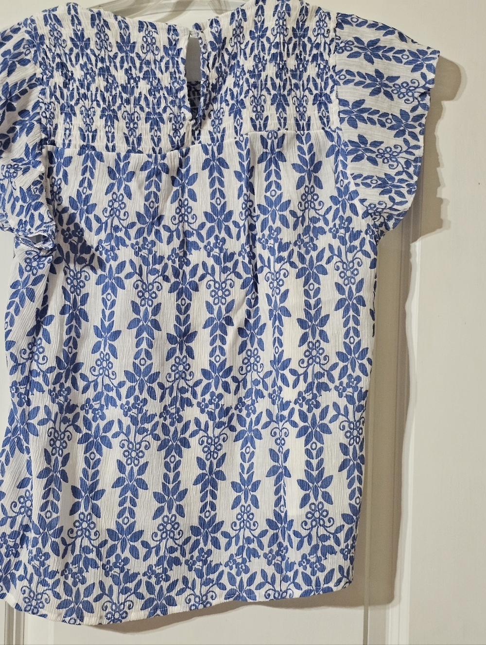 Blue & White Floral Smocked Peasant Top - Picture 6 of 7
